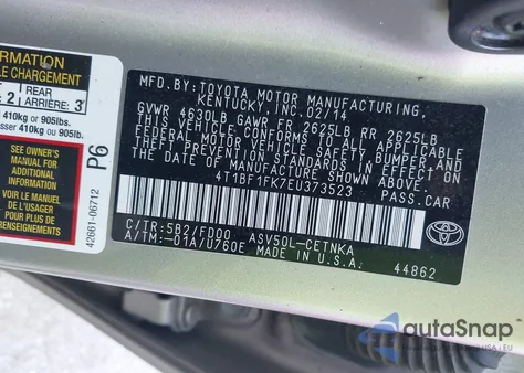 2014 Toyota Camry Le from USA, damaged, VIN 4T1BF1FK7EU373523